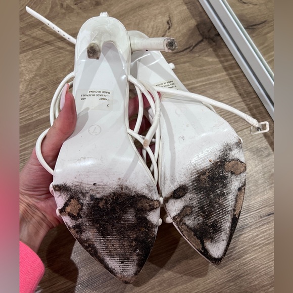 White Pointy Open Toe Ankle Strap Stiletto Heels in size 7 U.S. - Picture 7 of 7